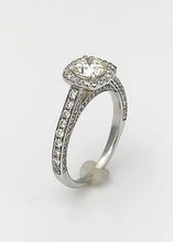 Load image into Gallery viewer, 14k White Gold Pave Band 1 1/4ct Round Diamond Princess Halo Engagement Ring
