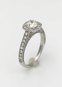 14k White Gold Pave Band 1 1/4ct Round Diamond Princess Halo Engagement Ring