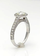 Load image into Gallery viewer, 14k White Gold Pave Band 1 1/4ct Round Diamond Princess Halo Engagement Ring
