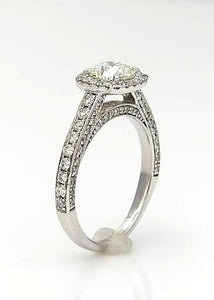 14k White Gold Pave Band 1 1/4ct Round Diamond Princess Halo Engagement Ring