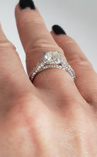 Load image into Gallery viewer, 14k White Gold Pave Band 1 1/4ct Round Diamond Princess Halo Engagement Ring
