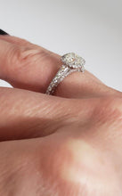 Load image into Gallery viewer, 14k White Gold Pave Band 1 1/4ct Round Diamond Princess Halo Engagement Ring
