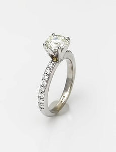 14k White Gold Pave Band 1 1/2ct Round Vs2 Diamond Solitaire Engagement Ring