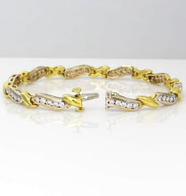 Load image into Gallery viewer, 18K Two Tone 2.00ct Diamond Wavy Tennis Bracelet in White and Yellow Gold
