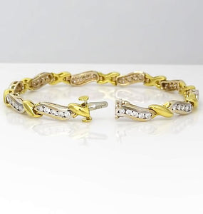18K Two Tone 2.00ct Diamond Wavy Tennis Bracelet in White and Yellow Gold