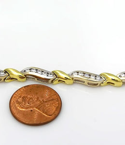 18K Two Tone 2.00ct Diamond Wavy Tennis Bracelet in White and Yellow Gold