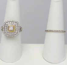Load image into Gallery viewer, 14k Yellow Gold 2ctw Round Princess Cut Diamond Three Halo Engagement Bridal Set
