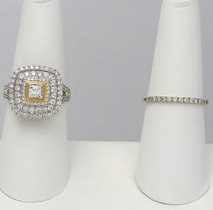 14k Yellow Gold 2ctw Round Princess Cut Diamond Three Halo Engagement Bridal Set