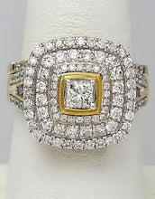 Load image into Gallery viewer, 14k Yellow Gold 2ctw Round Princess Cut Diamond Three Halo Engagement Bridal Set
