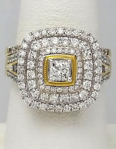 14k Yellow Gold 2ctw Round Princess Cut Diamond Three Halo Engagement Bridal Set
