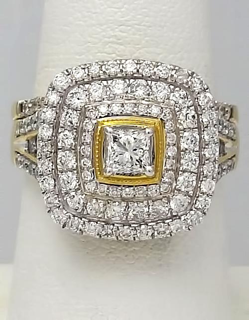 14k Yellow Gold 2ctw Round Princess Cut Diamond Three Halo Engagement Bridal Set