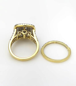 14k Yellow Gold 2ctw Round Princess Cut Diamond Three Halo Engagement Bridal Set