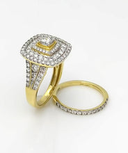 Load image into Gallery viewer, 14k Yellow Gold 2ctw Round Princess Cut Diamond Three Halo Engagement Bridal Set
