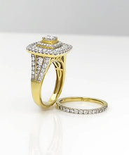 Load image into Gallery viewer, 14k Yellow Gold 2ctw Round Princess Cut Diamond Three Halo Engagement Bridal Set
