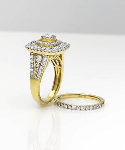 14k Yellow Gold 2ctw Round Princess Cut Diamond Three Halo Engagement Bridal Set