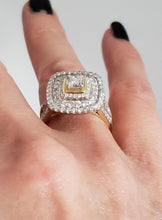 Load image into Gallery viewer, 14k Yellow Gold 2ctw Round Princess Cut Diamond Three Halo Engagement Bridal Set
