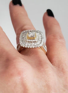 14k Yellow Gold 2ctw Round Princess Cut Diamond Three Halo Engagement Bridal Set