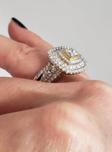 Load image into Gallery viewer, 14k Yellow Gold 2ctw Round Princess Cut Diamond Three Halo Engagement Bridal Set
