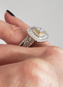 14k Yellow Gold 2ctw Round Princess Cut Diamond Three Halo Engagement Bridal Set