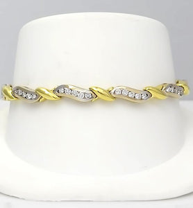 18K Two Tone 2.00ct Diamond Wavy Tennis Bracelet in White and Yellow Gold