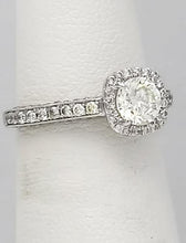 Load image into Gallery viewer, 14k White Gold Pave Band 1 1/4ct Round Diamond Princess Halo Engagement Ring
