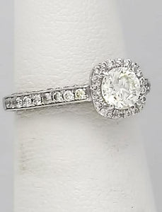 14k White Gold Pave Band 1 1/4ct Round Diamond Princess Halo Engagement Ring