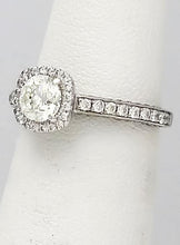 Load image into Gallery viewer, 14k White Gold Pave Band 1 1/4ct Round Diamond Princess Halo Engagement Ring
