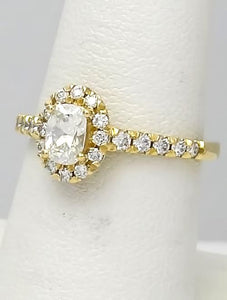 14k Yellow Gold Pave Band 1.00ct Oval Round Diamond Halo Engagement Ring