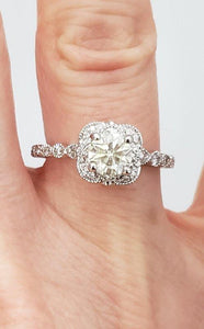 1.00 CT. T.W. Round Diamond Ornate Halo Engagement Ring 14k White Gold