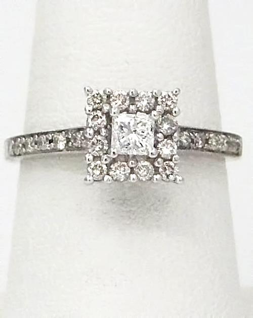 1/2ct Princess Diamond Halo Engagement Ring In 14k White Gold