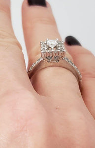 1/2ct Princess Diamond Halo Engagement Ring In 14k White Gold
