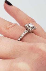 1/2ct Princess Diamond Halo Engagement Ring In 14k White Gold