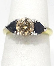 Load image into Gallery viewer, 1.14ct Brown Diamond &amp; Sapphire Engagement Ring In 18k Yellow Gold
