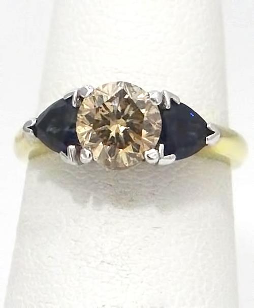 1.14ct Brown Diamond & Sapphire Engagement Ring In 18k Yellow Gold