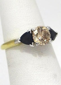 1.14ct Brown Diamond & Sapphire Engagement Ring In 18k Yellow Gold