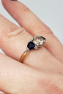 1.14ct Brown Diamond & Sapphire Engagement Ring In 18k Yellow Gold
