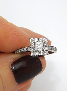 1/2ct Princess Diamond Halo Engagement Ring In 14k White Gold