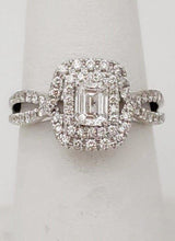Load image into Gallery viewer, 1.00ct T.W. Diamond Emerald Cut Split Shank Engagement Ring In 14k White Gold
