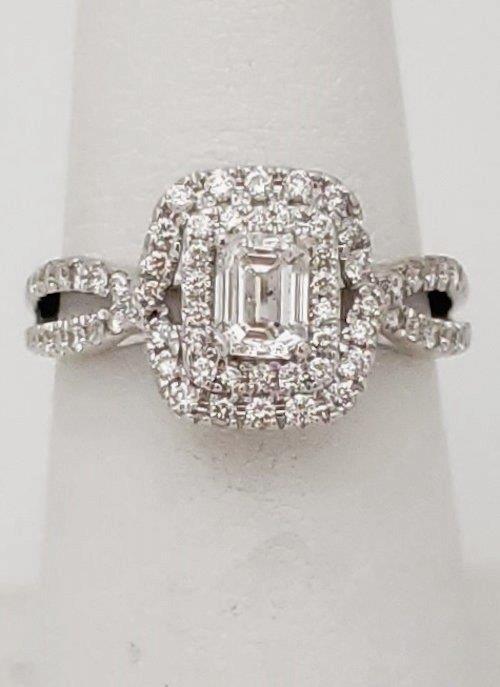 1.00ct T.W. Diamond Emerald Cut Split Shank Engagement Ring In 14k White Gold