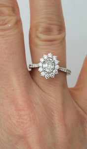 14k White Gold 1.10ct T.W. Oval Diamond With Diamond Halo Engagement Ring