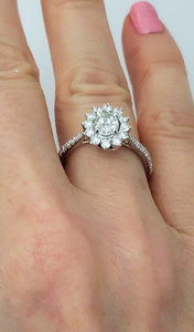 14k White Gold 1.10ct T.W. Oval Diamond With Diamond Halo Engagement Ring