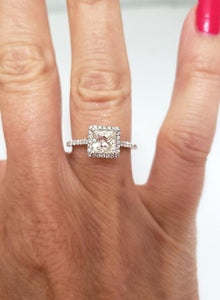 Ladies 14k White Gold 1 1/3ct Princess Cut Round Diamond Halo Engagement Ring