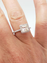Load image into Gallery viewer, Ladies 14k White Gold 1 1/3ct Princess Cut Round Diamond Halo Engagement Ring
