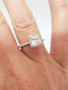 Ladies 14k White Gold 1 1/3ct Princess Cut Round Diamond Halo Engagement Ring