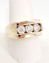 Load image into Gallery viewer, Mens .50ct Diamond Three Stone Rectangle Ring In 10k Yellow Gold
