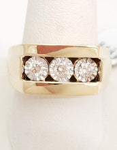 Load image into Gallery viewer, Mens .50ct Diamond Three Stone Rectangle Ring In 10k Yellow Gold
