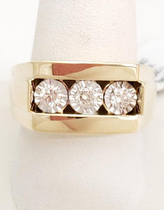 Mens .50ct Diamond Three Stone Rectangle Ring In 10k Yellow Gold