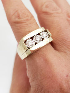 Mens .50ct Diamond Three Stone Rectangle Ring In 10k Yellow Gold