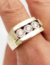 Load image into Gallery viewer, Mens .50ct Diamond Three Stone Rectangle Ring In 10k Yellow Gold
