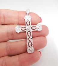 Load image into Gallery viewer, 1/2ct Diamond Filigree Cross Pendant In 14k White Gold
